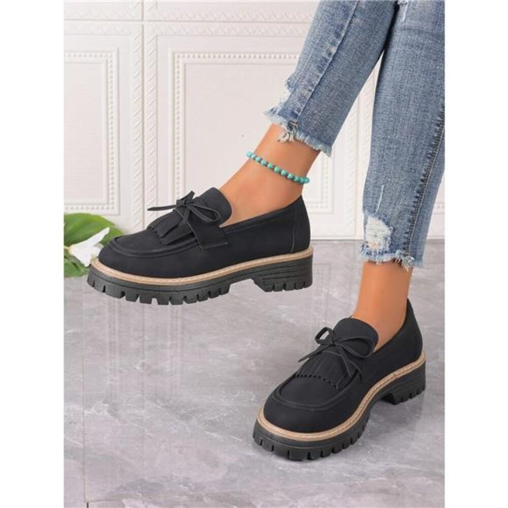 PU Leather Bow Platform Loafers